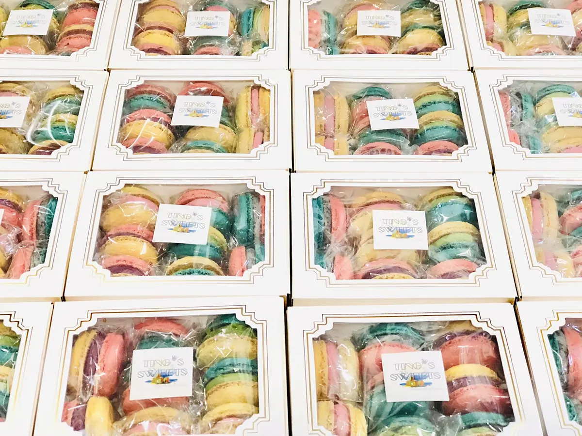 Rows of Colorful Macarons at Cakeposer，a Bakery in Paoli